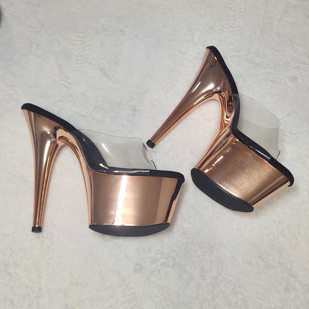 Pleaser Adore-701 Rose Gold Chrome Platform PVC Upper Exotic Dance 11 Clubwear